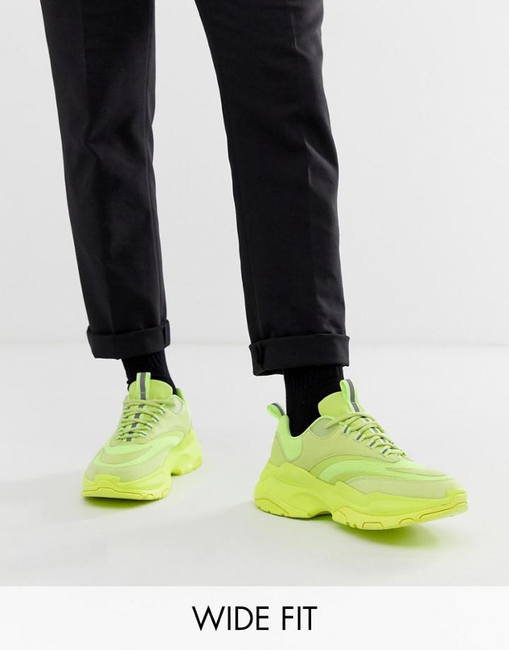 Asos Design Wide Fit Sneakers In Neon With Chunky Sole - Yellow