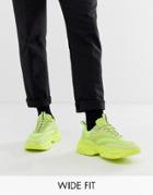Asos Design Wide Fit Sneakers In Neon With Chunky Sole - Yellow