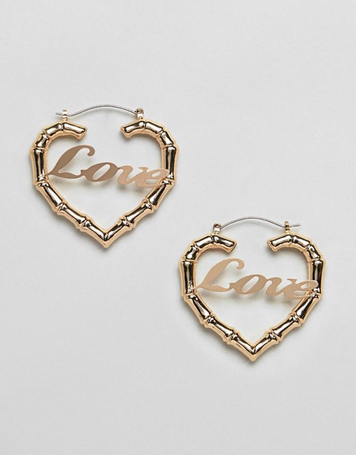 Asos Design Hoop Earrings In Vintage Style Bamboo Design In Gold - Gold