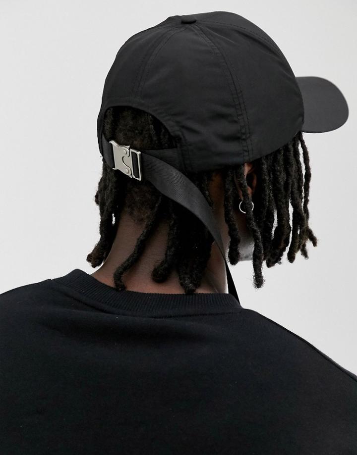 Asos Design Black Baseball Cap With Clasp Detail - Black