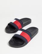 Tommy Hilfiger Slides With Flag Logo In Black