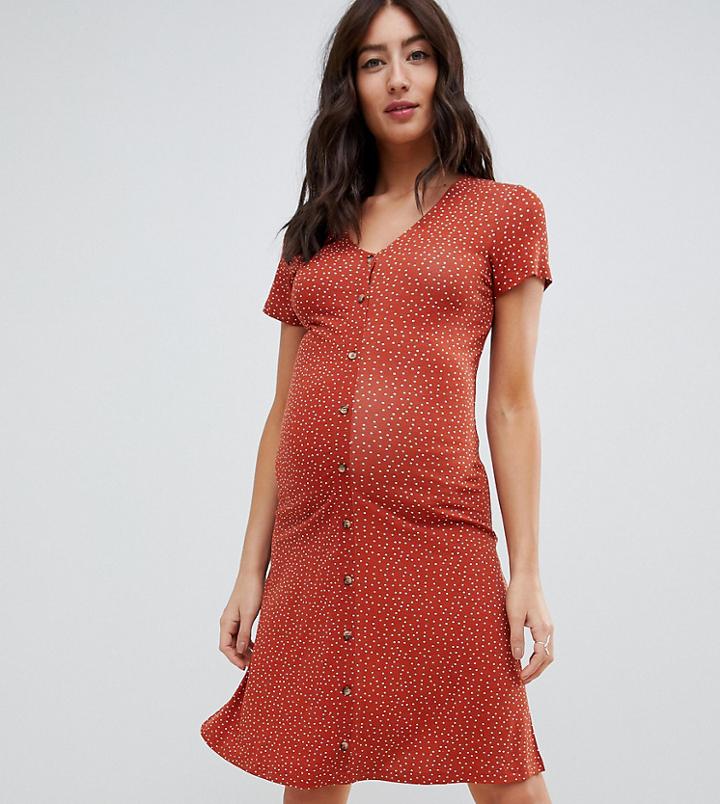 New Look Maternity Print Button Through Tea Dress - Copper