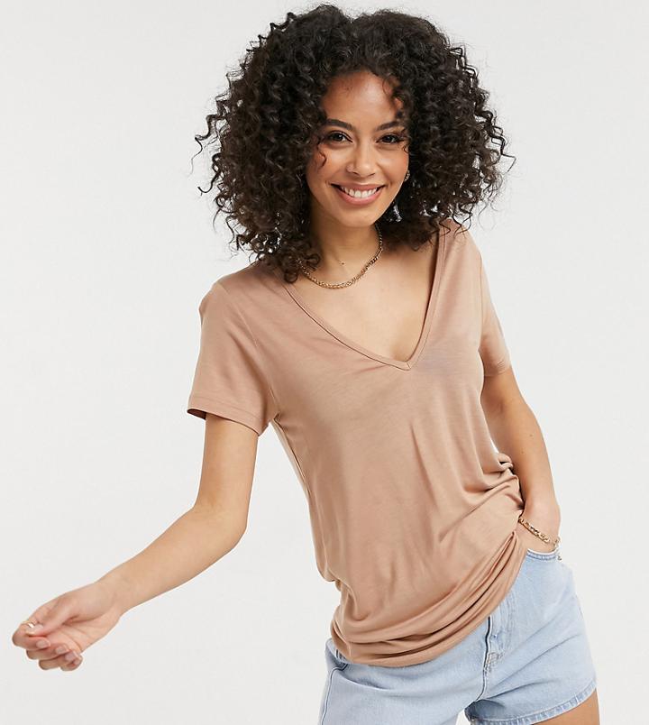 Asos Design Tall Relaxed V-neck T-shirt In Fawn-brown