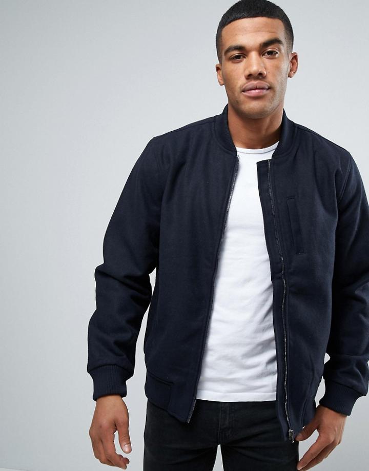 D-struct Wool Mix Bomber - Navy