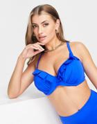 Pour Moi Fuller Bust Underwire Padded Bikini Top In Blue