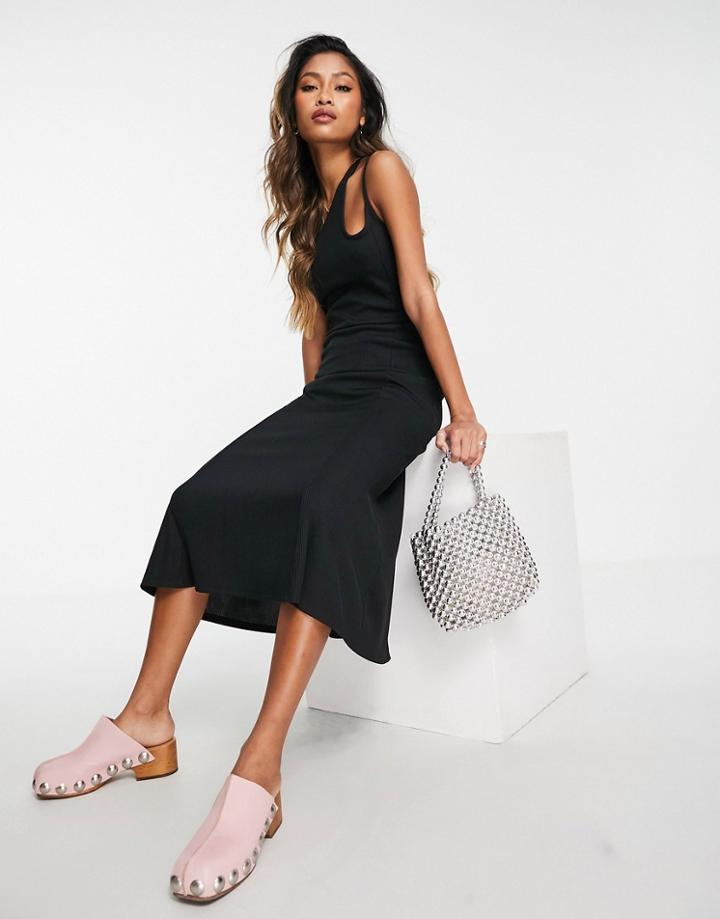 Topshop Bold Asymmetric Midi Dress In Black