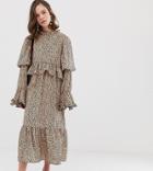 Sister Jane Midaxi Dress With Volume Sleeves In Dalmation Spot - Beige