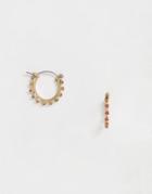 Asos Design Hoop Earrings With Colored Rhinestones In Gold Tone - Pink