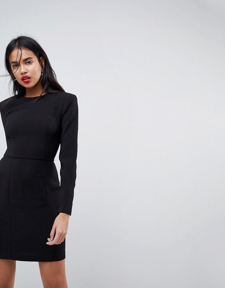 Asos Design Long Sleeve Mini Dress With Seams-black