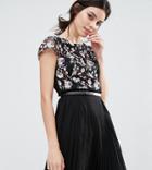 Little Mistress Petite Premium Embroidered Mini Skater Dress With Pleated Skirt - Black