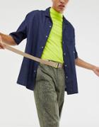 Asos Design Slim Long Ended Belt In Beige With Neon Buckle - Beige