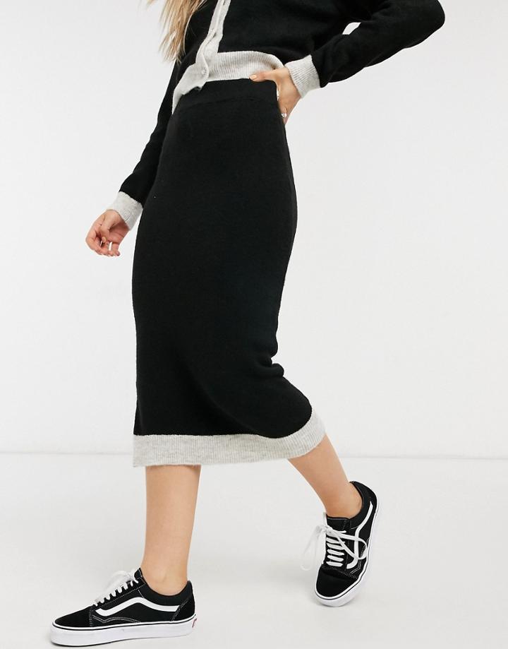 Asos Design Coordinating Knit Midi Skirt With Tipped Hem In Black