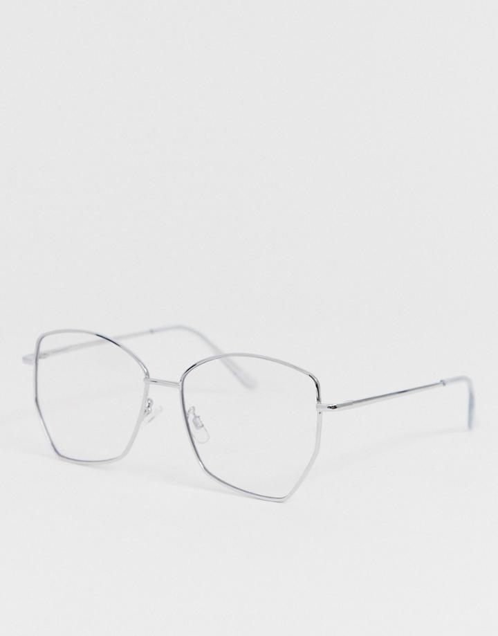 Asos Design Angular Metal Clear Lens Glasses In Silver