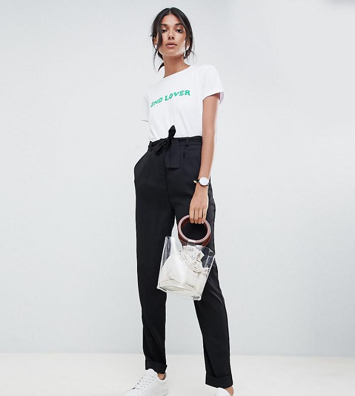 Asos Design Tall Woven Peg Pants With Obi Tie-black