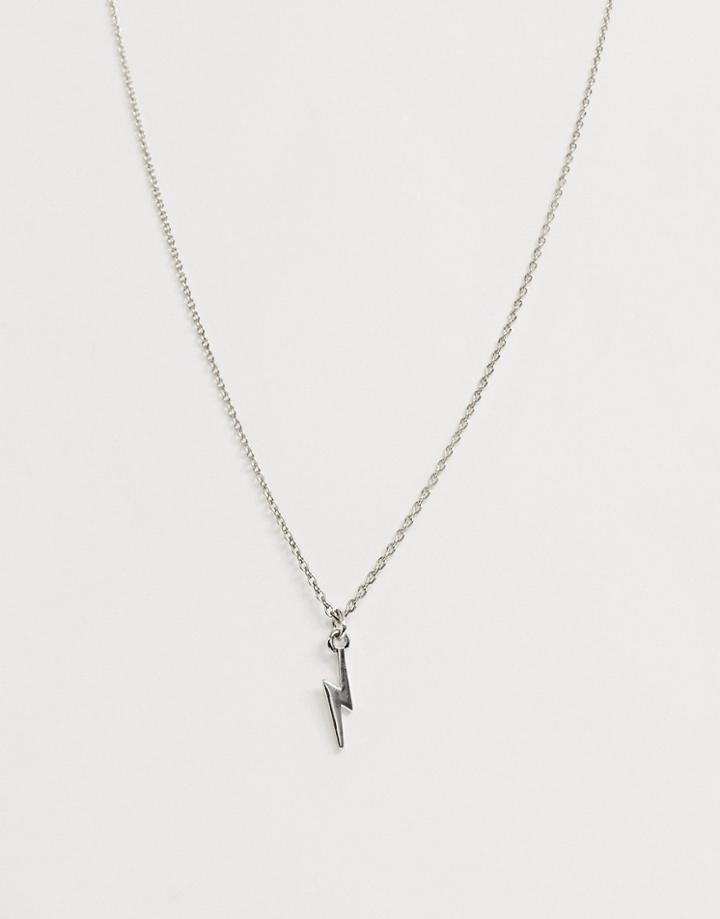 Asos Design Necklace With Ditsy Lightning Bolt In Silver - Gray