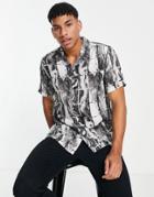 Topman Abstract Print Shirt In Mono-black