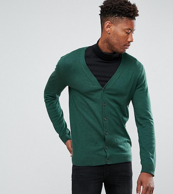 Asos Tall Cotton Cardigan In Bottle Green - Green