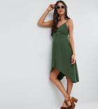 Asos Maternity Button Throughsun Dress With Dipped Hem - Green