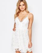 Michelle Keegan Loves Lipsy Allover Crochet Lace Prom Skater Dress - White
