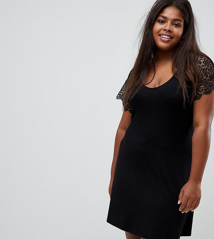 Asos Design Curve Corded Lace Fit And Flare Mini Dress - Black