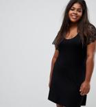 Asos Design Curve Corded Lace Fit And Flare Mini Dress - Black