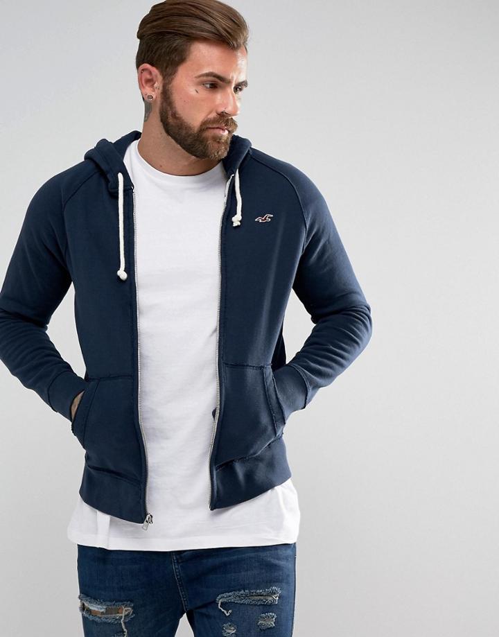 Hollister Hoodie Regular Fit Seagull Logo In Navy Marl - Navy