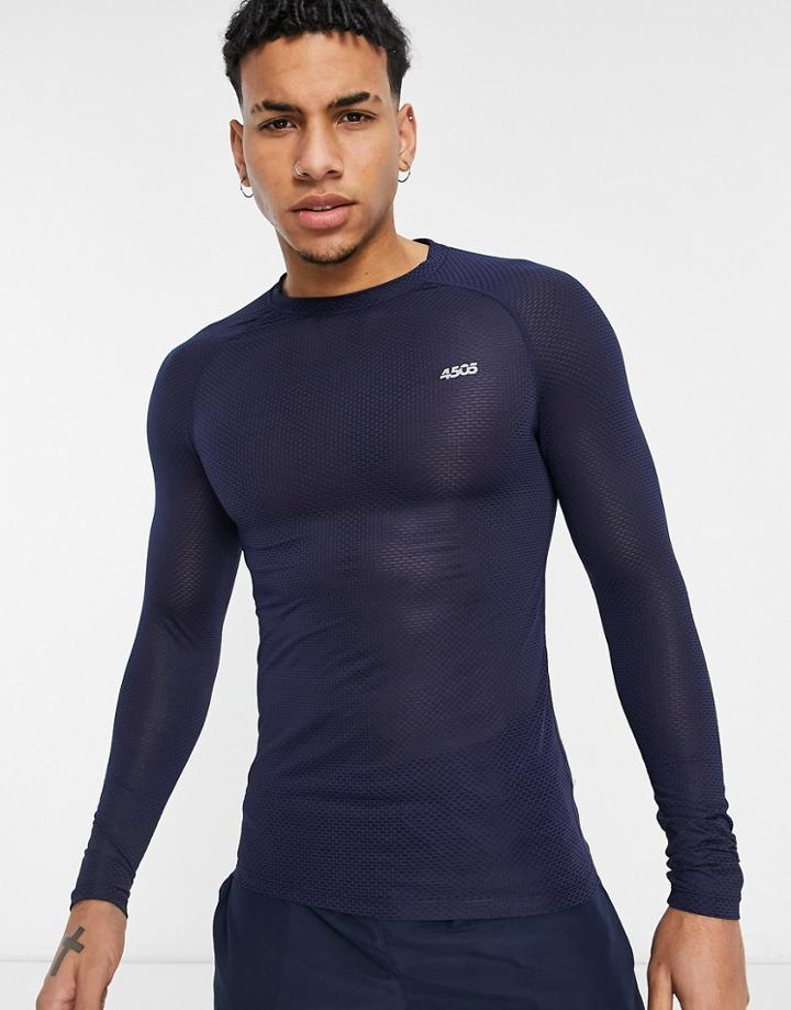 Asos 4505 Base Layer Long Sleeve T-shirt In Mesh-navy