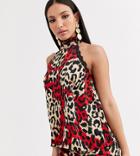 Outrageous Fortune Tall High Neck Top In Contrast Leopard Print