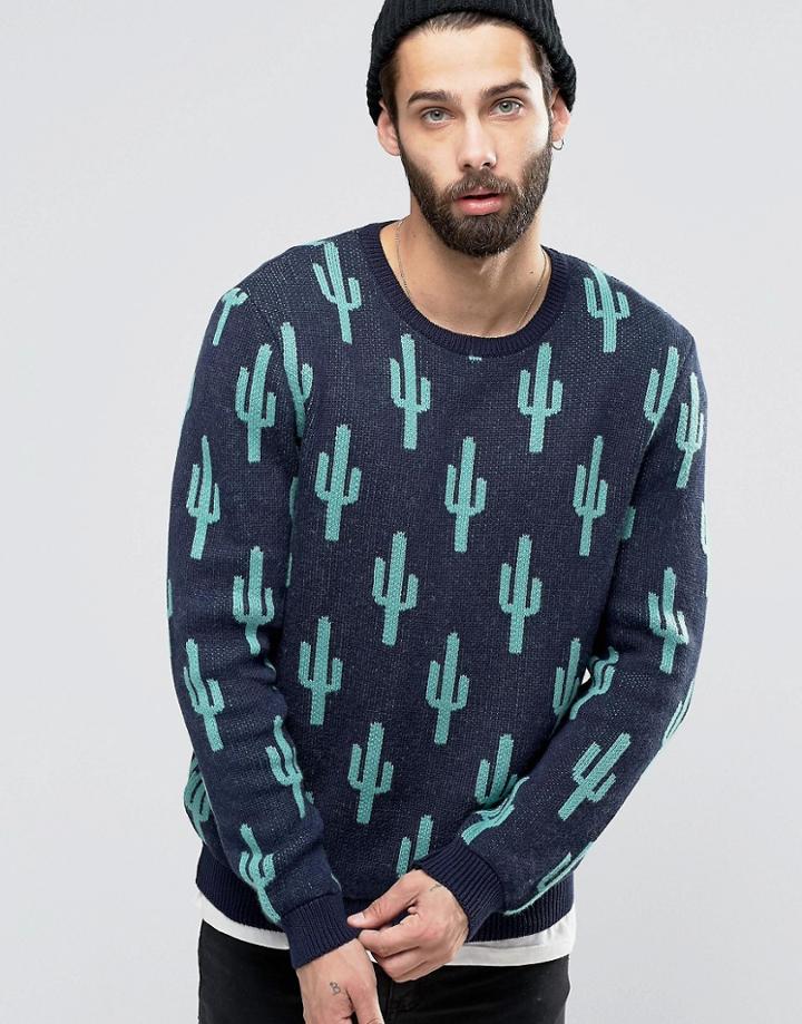 Asos Sweater With Cacti - Blue