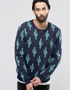 Asos Sweater With Cacti - Blue