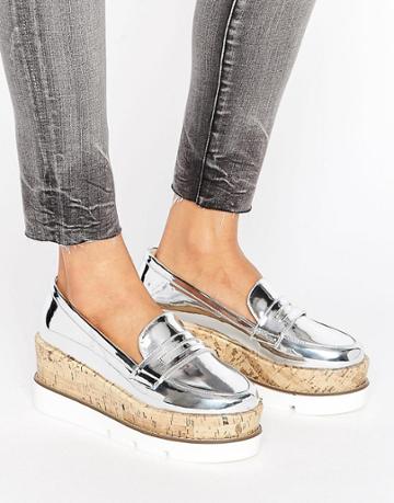 Asos Olympus Loafer Flatforms - Silver