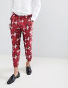 Asos Edition Skinny Crop Suit Pants In Red Floral Jaquard - Red