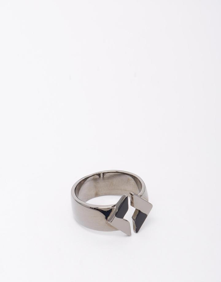 Asos Geometric Ring In Mixed Metal Finish - Black