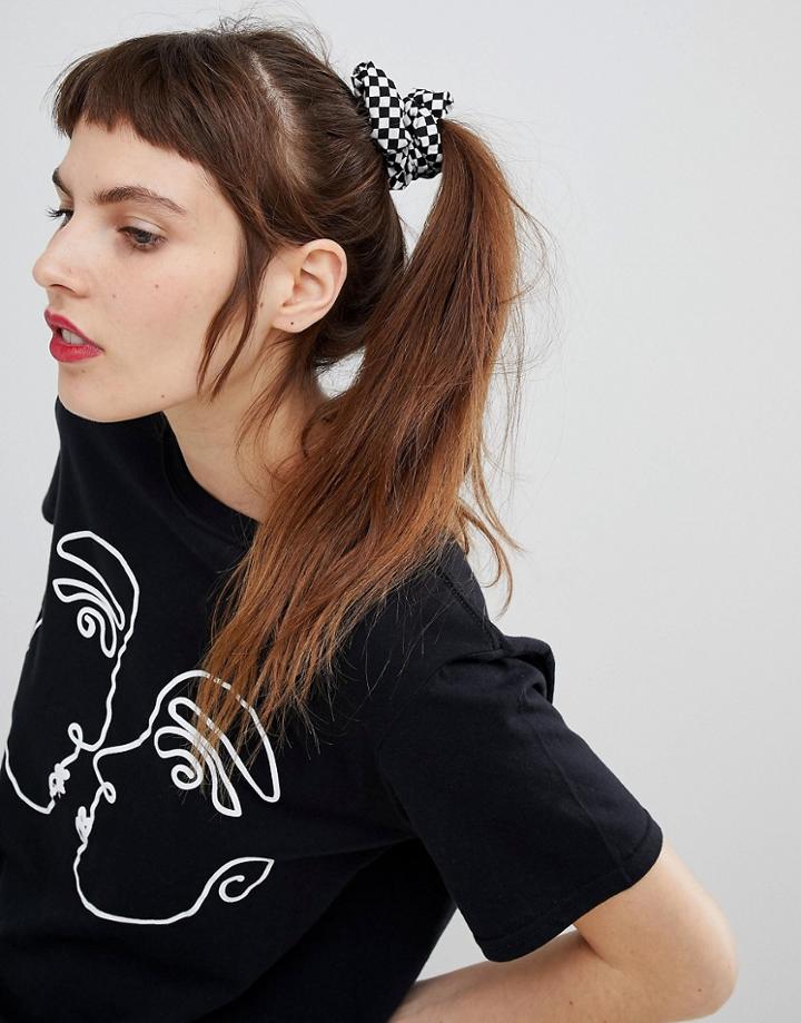 Asos Design Scrunchie Hair Tie In Checkerboard Print - Multi