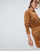 Mango Fringe Faux Suede Shirt In Brown - Brown