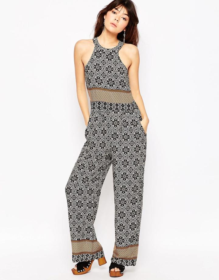 Brave Soul Tile Print High Neck Jumpsuit