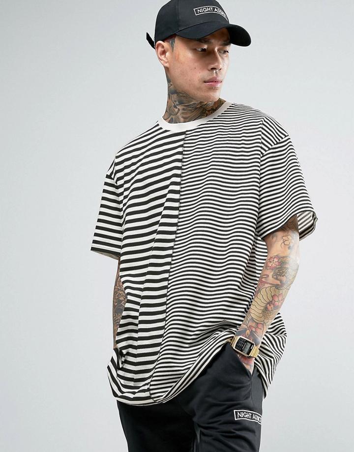Night Addict Oversized Split Stripe T-shirt - White