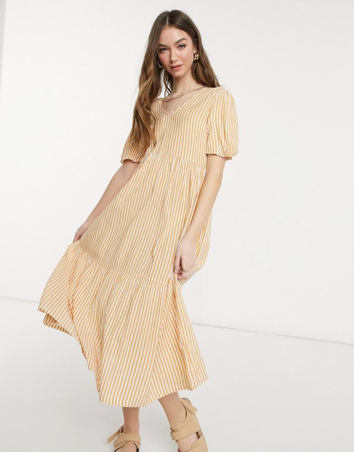Warehouse Stripe Tie Back Midi Dress In Yellow