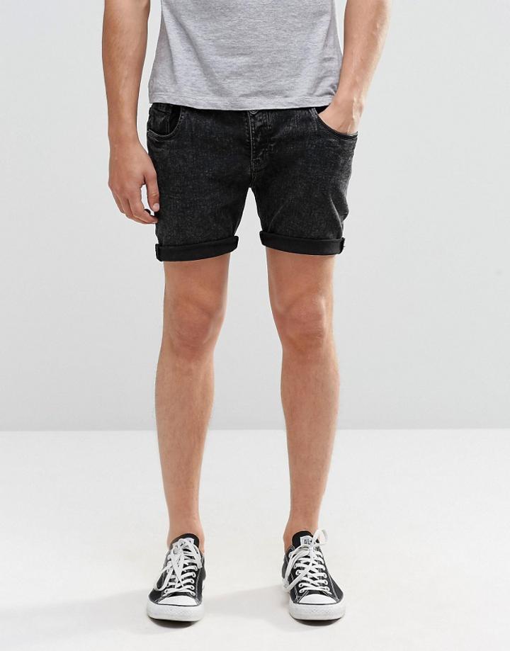 Brave Soul Skinny Fit Denim Shorts In Black Acid Wash - Black