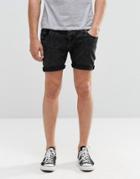 Brave Soul Skinny Fit Denim Shorts In Black Acid Wash - Black