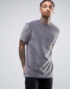 Asos Longline T-shirt In Heavy Velvet - Gray