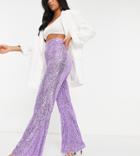 Jaded Rose Petite High Waisted Wide Leg Sequin Pant Set In Lilac-purple