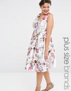 Chi Chi London Plus Plunge Front Skater Dress In All Over Floral Print - Multi