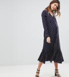 Asos Maternity Button Through Midi Dress In Washed Spot - Multi