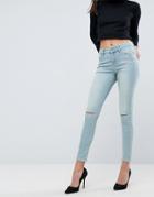 Asos Lisbon Skinny Mid Rise Jeans In Crocus Wash With Rips-blue