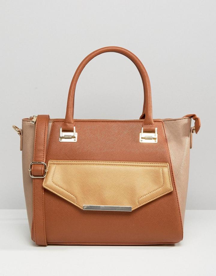 Yoki Fashion Color Block Tote Bag - Beige
