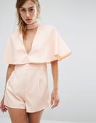 Parallel Lines Playsuit With High Neck Deep V And Cape Back - Beige