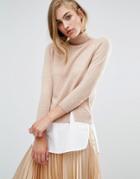 Miss Selfridge Roll Neck Shirt 2 In 1 - Beige