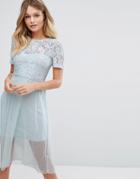 New Look Premium Lace Embroidered Skater Dress - Blue