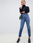 Asos Design Recycled Ritson Rigid Mom Jeans In Rich Stonewash Blue - Blue